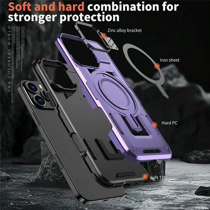 For iPhone 16 Pro Max Case Compatible with MagSafe Lens Frame Kickstand PC+TPU Back Cover