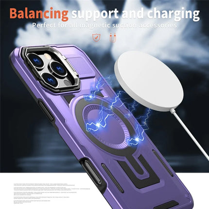 For iPhone 16 Pro Max Case Compatible with MagSafe Lens Frame Kickstand PC+TPU Back Cover