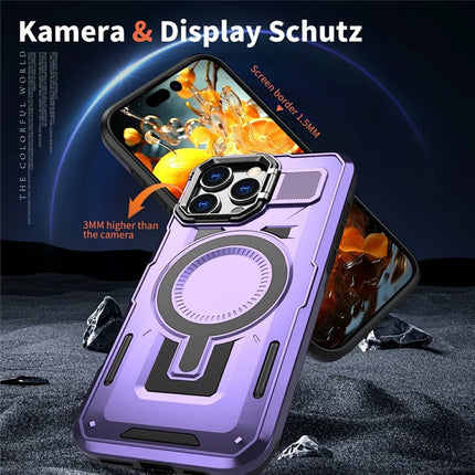 For iPhone 16 Pro Max Case Compatible with MagSafe Lens Frame Kickstand PC+TPU Back Cover