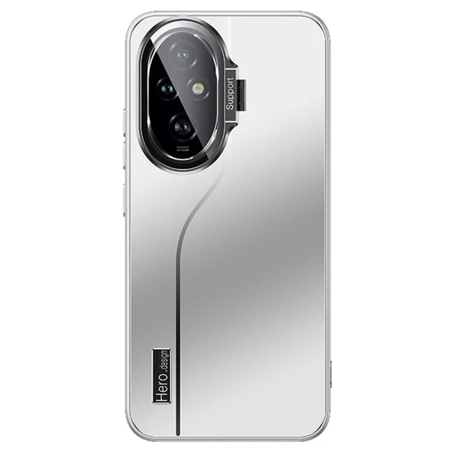 For Honor 200 Pro 5G Case with Lens Frame Kickstand TPU+PC Dropproof Phone Cover - Silver