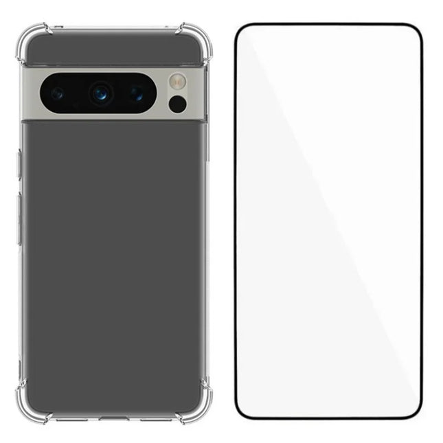 WANLONFENG WL Series for Google Pixel 8 Pro Case 2.0mm Clear TPU Cover with Tempered Glass Film (Big Lens Hole)