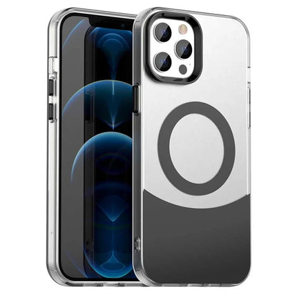 For iPhone 13 Pro Max Case Compatible with MagSafe Color Splicing IMD TPU+PET+PC Mobile Cover - Black