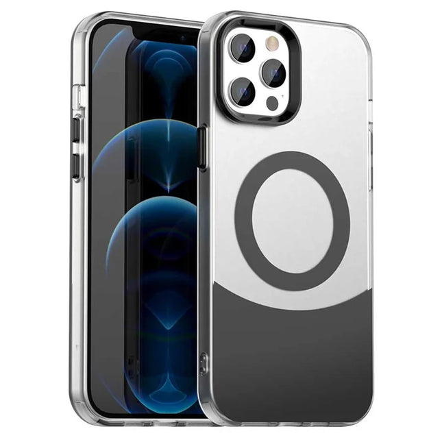 For iPhone 13 Pro Max Case Compatible with MagSafe Color Splicing IMD TPU+PET+PC Mobile Cover - Black