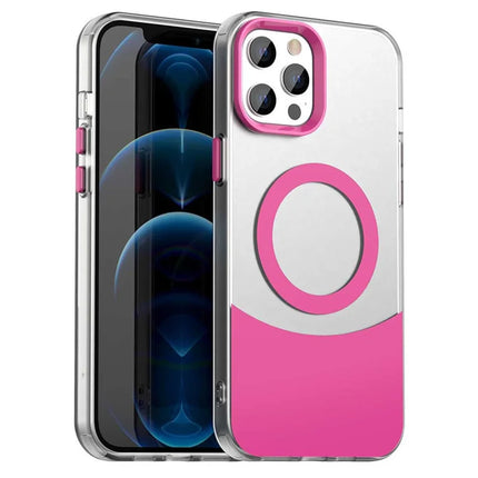 For iPhone 13 Pro Max Case Compatible with MagSafe Color Splicing IMD TPU+PET+PC Mobile Cover - Red