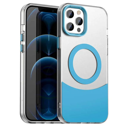 For iPhone 13 Pro Max Case Compatible with MagSafe Color Splicing IMD TPU+PET+PC Mobile Cover - Blue