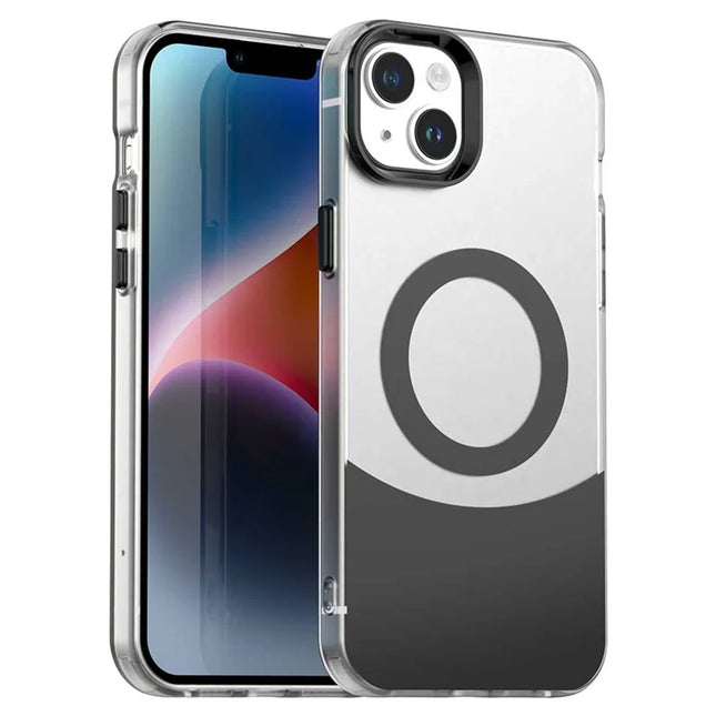 For iPhone 14 / 13 Case Compatible with MagSafe Color Splicing IMD TPU+PET+PC Mobile Cover - Black