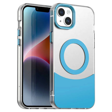For iPhone 14 / 13 Case Compatible with MagSafe Color Splicing IMD TPU+PET+PC Mobile Cover - Blue