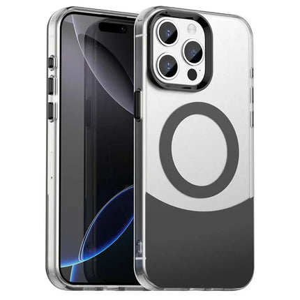 For iPhone 15 Pro Max Case Compatible with MagSafe Color Splicing IMD TPU+PET+PC Mobile Cover - Black