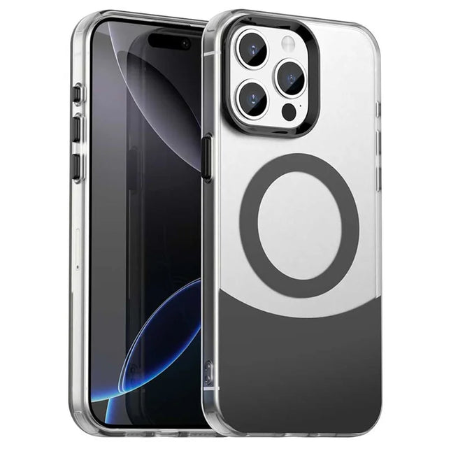 For iPhone 15 Pro Max Case Compatible with MagSafe Color Splicing IMD TPU+PET+PC Mobile Cover - Black