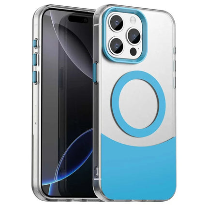 For iPhone 15 Pro Max Case Compatible with MagSafe Color Splicing IMD TPU+PET+PC Mobile Cover - Blue