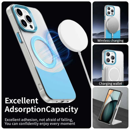 For iPhone 15 Pro Max Case Compatible with MagSafe Color Splicing IMD TPU+PET+PC Mobile Cover