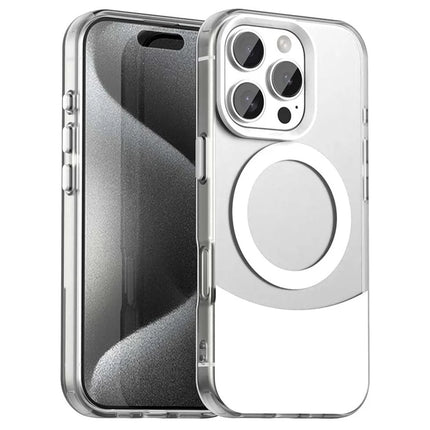 For iPhone 16 Pro Case Compatible with MagSafe Color Splicing IMD TPU+PET+PC Mobile Cover - White
