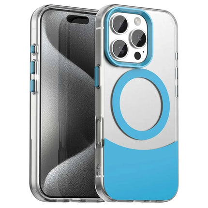 For iPhone 16 Pro Case Compatible with MagSafe Color Splicing IMD TPU+PET+PC Mobile Cover - Blue