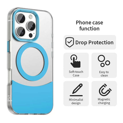 For iPhone 16 Pro Case Compatible with MagSafe Color Splicing IMD TPU+PET+PC Mobile Cover