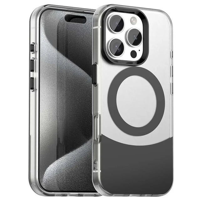 For iPhone 16 Pro Max Case Compatible with MagSafe Color Splicing IMD TPU+PET+PC Mobile Cover - Black
