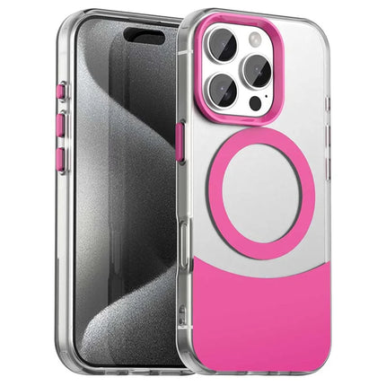 For iPhone 16 Pro Max Case Compatible with MagSafe Color Splicing IMD TPU+PET+PC Mobile Cover - Red