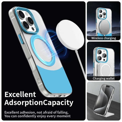 For iPhone 16 Pro Max Case Compatible with MagSafe Color Splicing IMD TPU+PET+PC Mobile Cover