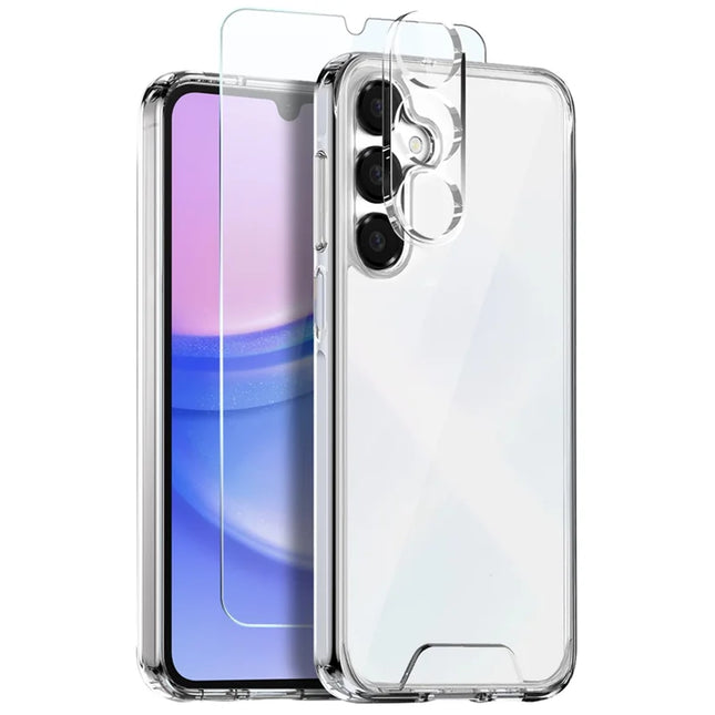 NORTHJO For Samsung Galaxy A15 5G / 4G Case Transparent PC+TPU Phone Cover Set with Screen Film + Lens Film