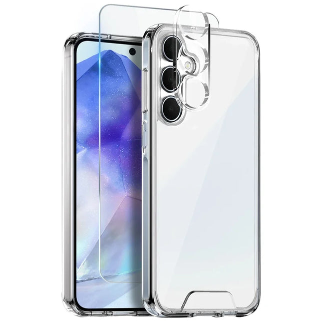 NORTHJO For Samsung Galaxy A55 5G Case Transparent PC+TPU Phone Cover Set with Screen Film + Lens Film