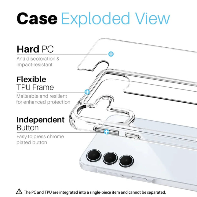 NORTHJO For Samsung Galaxy A55 5G Case Transparent PC+TPU Phone Cover Set with Screen Film + Lens Film