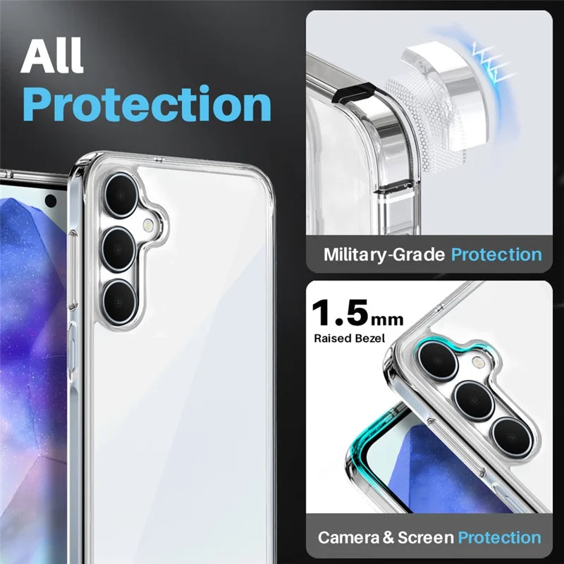 ShopCaseCart Cover Case Samsung Galaxy A55 5G Protective cover Transparent PC+TPU Phone Guard Set with Screen Film + Lens Film