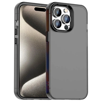 For iPhone 15 Pro Max Case PC+TPU+PET Matte Anti-Drop Phone Back Cover - Black