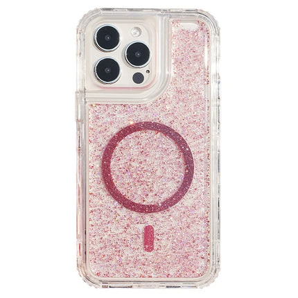 For iPhone 15 Pro Max Case Compatible with MagSafe Sparkle Epoxy PC+TPU Phone Cover - Pink