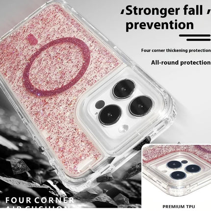 For iPhone 15 Pro Max Case Compatible with MagSafe Sparkle Epoxy PC+TPU Phone Cover