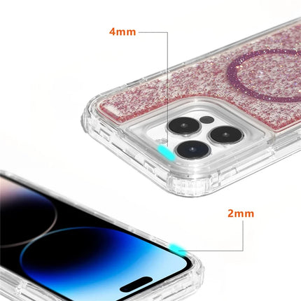 For iPhone 15 Pro Max Case Compatible with MagSafe Sparkle Epoxy PC+TPU Phone Cover
