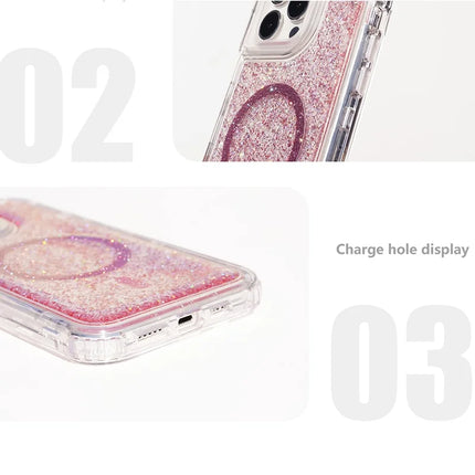 For iPhone 15 Pro Max Case Compatible with MagSafe Sparkle Epoxy PC+TPU Phone Cover