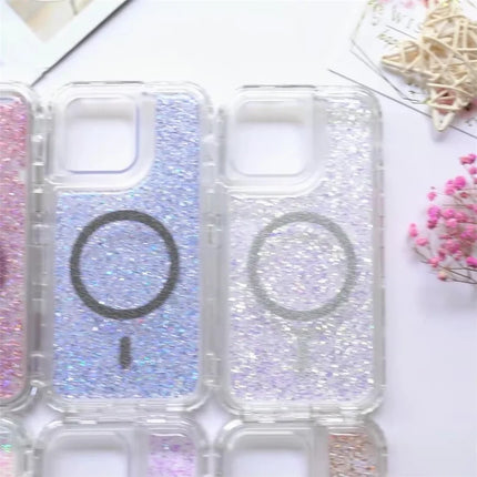 For iPhone 15 Pro Max Case Compatible with MagSafe Sparkle Epoxy PC+TPU Phone Cover