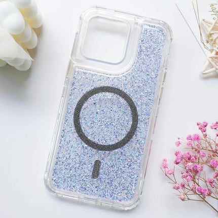 For iPhone 15 Pro Max Case Compatible with MagSafe Sparkle Epoxy PC+TPU Phone Cover - Blue