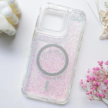 For iPhone 15 Pro Max Case Compatible with MagSafe Sparkle Epoxy PC+TPU Phone Cover - Light Pink