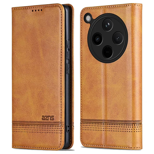 AZNS For Oppo Find X8 5G Case Cowhide Texture PU Leather Wallet Phone Cover - Brown