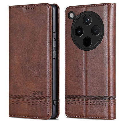 AZNS For Oppo Find X8 5G Case Cowhide Texture PU Leather Wallet Phone Cover - Coffee