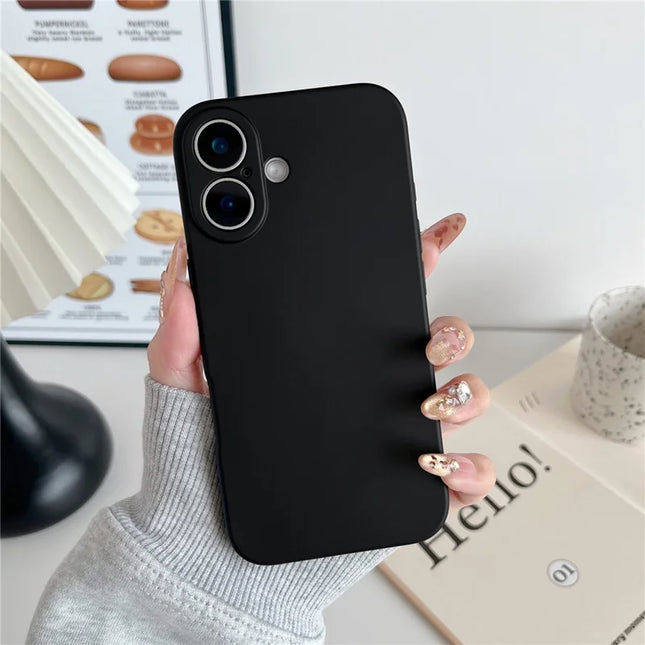 For iPhone 16 Plus Phone Back Case Scratch Resistant Silicone Mobile Cover - Black