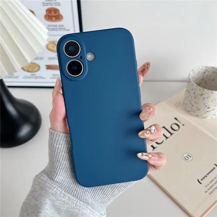 For iPhone 16 Plus Phone Back Case Scratch Resistant Silicone Mobile Cover - Denim Blue