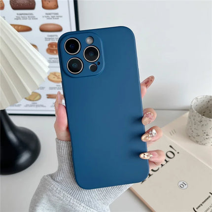 For iPhone 16 Pro Max Phone Back Case Scratch Resistant Silicone Mobile Cover - Denim Blue
