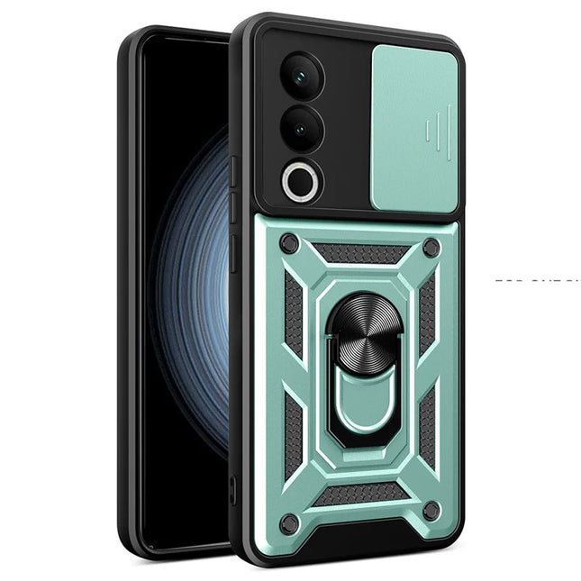 For OnePlus Nord CE4 5G Case with Slide Camera Lid PC+TPU Kickstand Phone Cover - Green