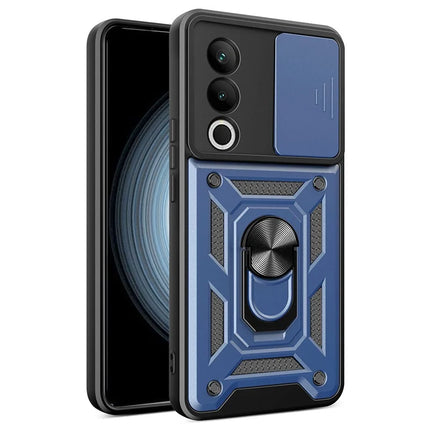 For OnePlus Nord CE4 5G Case with Slide Camera Lid PC+TPU Kickstand Phone Cover - Blue