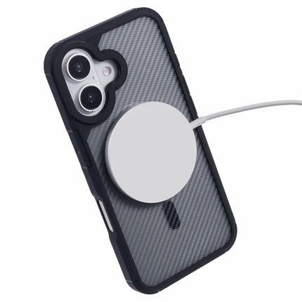 For iPhone 16 Plus Case Compatible with MagSafe Carbon Fiber TPU+PC Anti-Drop Phone Cover