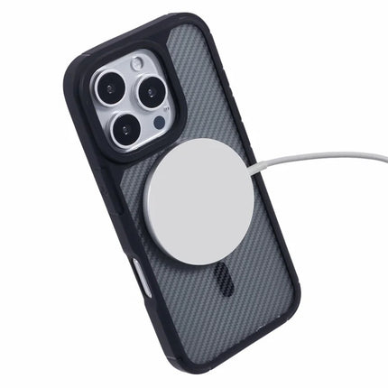 For iPhone 16 Pro Max Case Compatible with MagSafe Carbon Fiber TPU+PC Anti-Drop Phone Cover