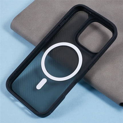 For iPhone 16 Pro Max Case Compatible with MagSafe Carbon Fiber TPU+PC Anti-Drop Phone Cover