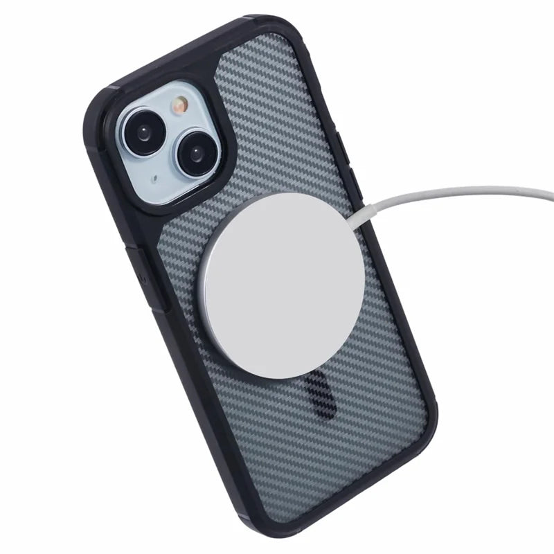 ShopCaseCart Lightweight Premium iPhone 15 Protective cover Compatible with MagSafe Carbon Fiber TPU+PC Anti-Drop Phone Guard
