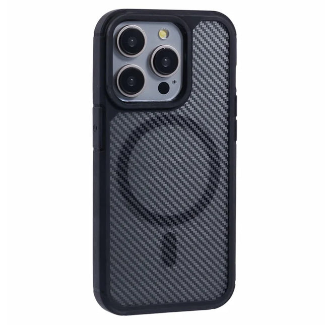 For iPhone 15 Pro Max Case Compatible with MagSafe Carbon Fiber TPU+PC Anti-Drop Phone Cover