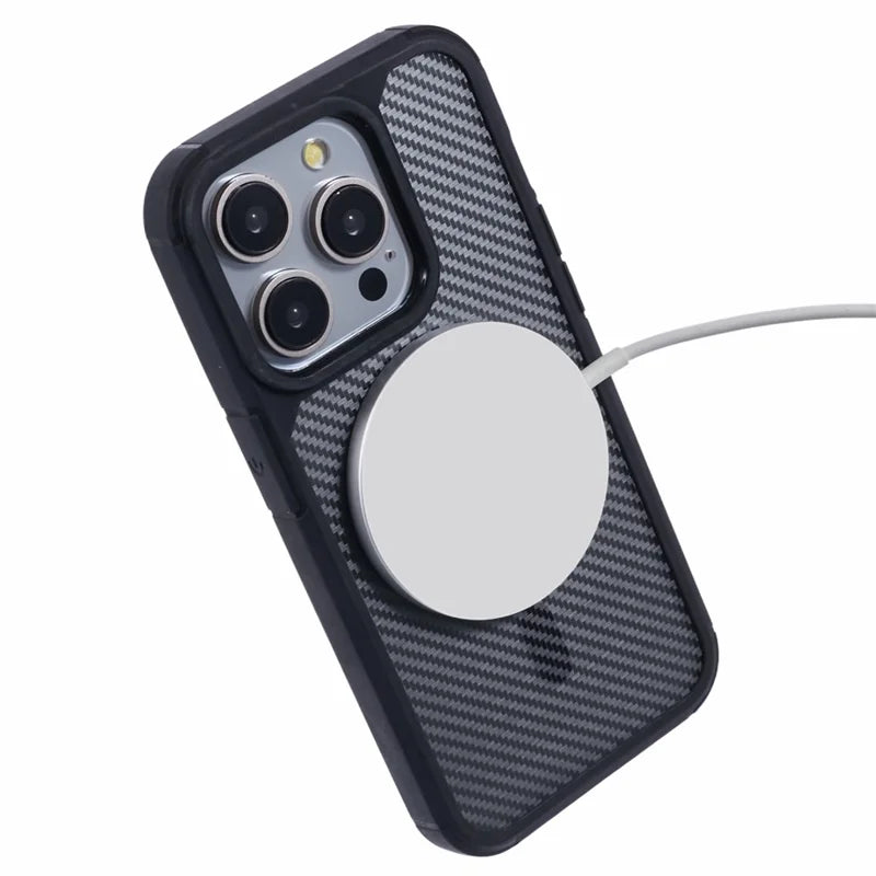 ShopCaseCart Lightweight Premium iPhone 15 Pro Max Protective cover Compatible with MagSafe Carbon Fiber TPU+PC Anti-Drop Phone Guard