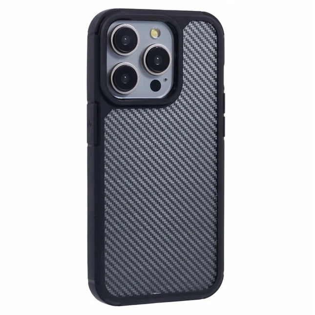 For iPhone 15 Pro Max Case Carbon Fiber Texture TPU+PC Anti-Drop Phone Cover