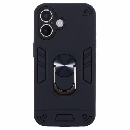 For iPhone 16 Plus Case PC+TPU Drop Defend Phone Cover with Ring Kickstand