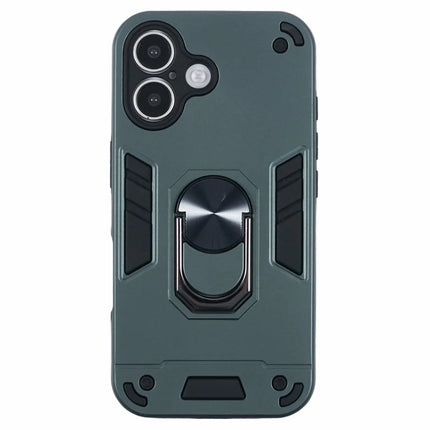For iPhone 16 Plus Case PC+TPU Drop Defend Phone Cover with Ring Kickstand