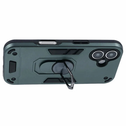 For iPhone 16 Plus Case PC+TPU Drop Defend Phone Cover with Ring Kickstand